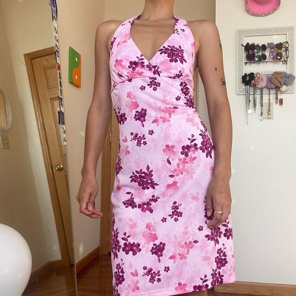 vintage halter dress-hawaiian floral hibiscus beach dress